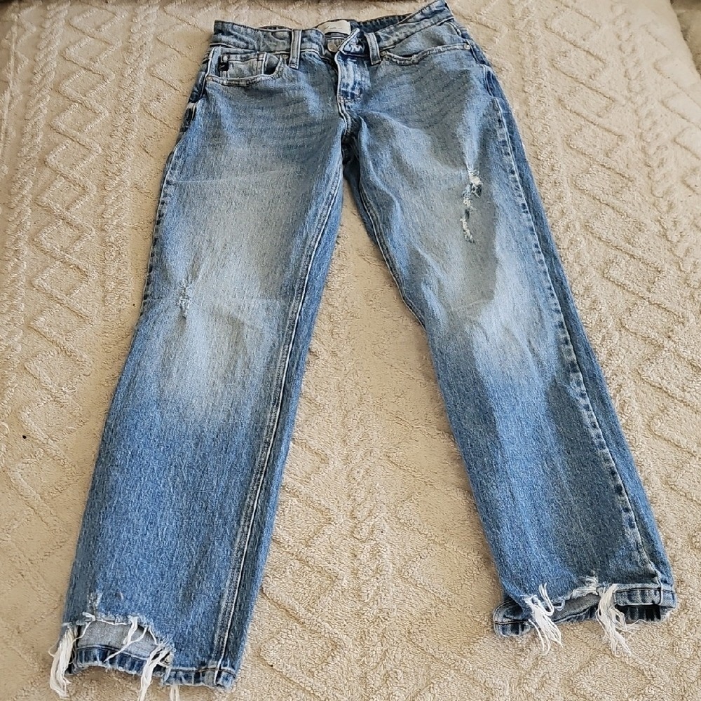 Kancan Raw Hem Mid Rise Straight Leg Jeans Size 1/24